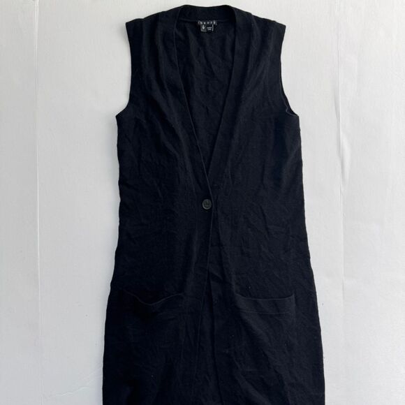 Theory Minareeya Black Cashmere Sleeveless Cardigan Size TP - Picture 1 of 7